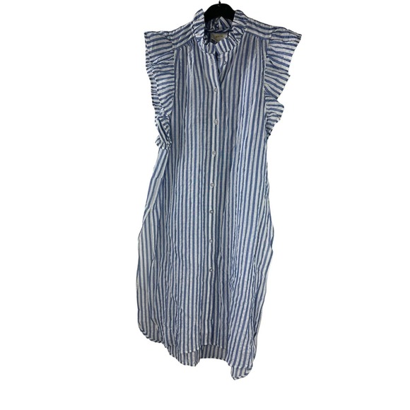 NWT Maeve Anthropologie Sleeveless Long Tunic Ruffle Button Striped Blue Small - Picture 5 of 16